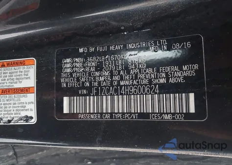 2017 Subaru Brz Limited from USA, damaged, VIN JF1ZCAC14H9600624